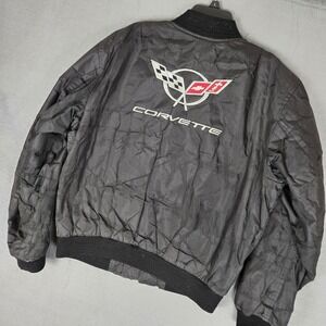 Corvette GM Bomber Jacket Mens XL Black Embroidered Logo Full Zip Chevy Racing